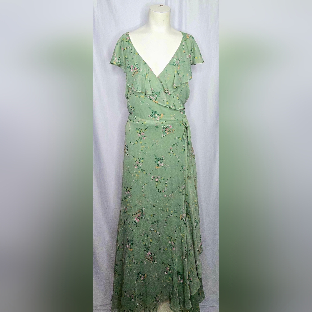 LC Lauren Conrad Sage Green Floral Faux Wrap Maxi Dress 1X‎ NWT